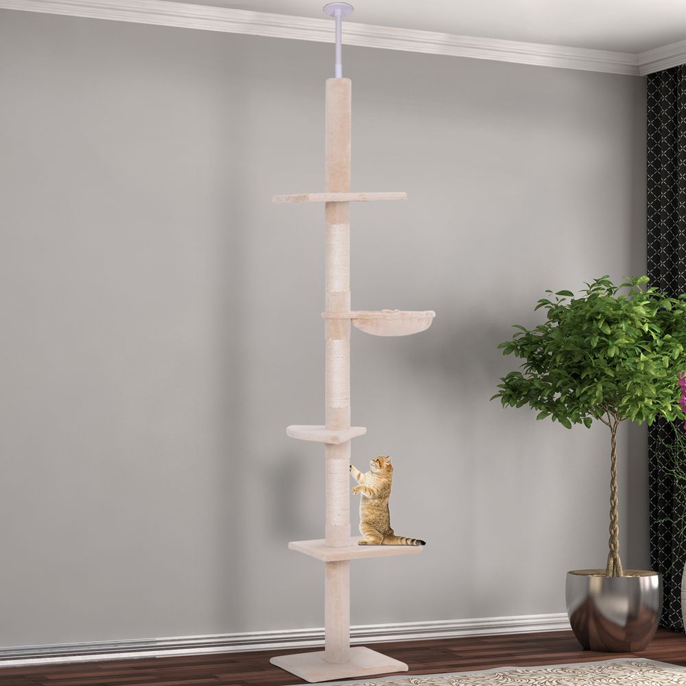 Floor to Ceiling Cat Tree for Indoor Cats 5-Tier Kitty Tower Beige