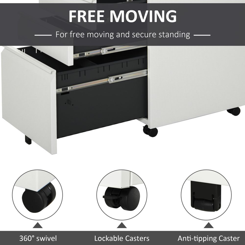 Mobile Vertical File Cabinet Lockable Metal Filling Cabinet with 3 Drawers Anti-tilt Design for Letter A4 Legal Size Fully Assembled Except Casters White