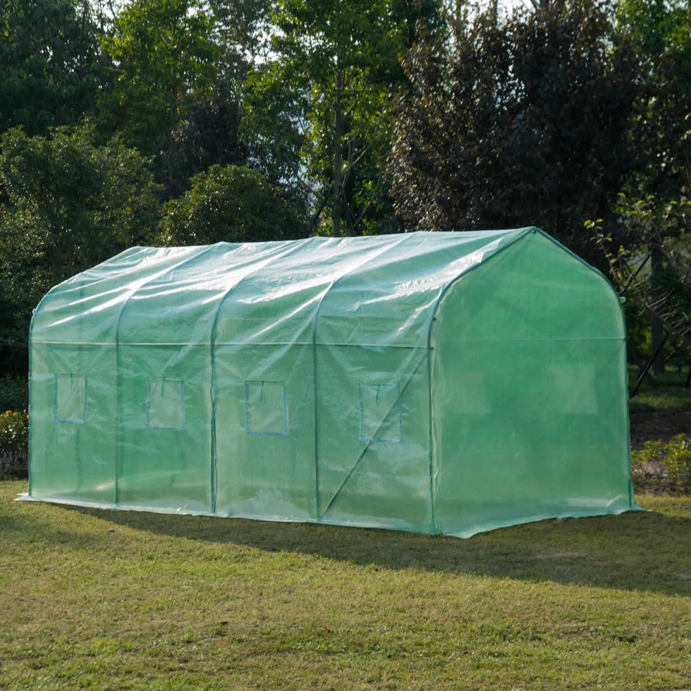 Garden Polytunnel Walk-in Greenhouse Round Gable Top Window Heat Shed 3.95m x 1.95m x 2m