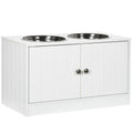 Raised Dog Bowls for Large Dogs Pet Feeding Station w/Stand, Storage, Two Stainless Steel Bowls - White