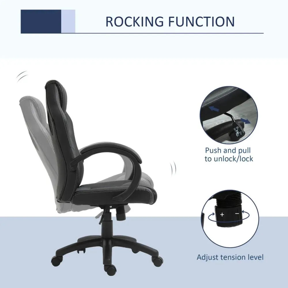 Leather Executive Racing Swivel Gaming Office Chair PU Leather Computer Desk Chair Grey