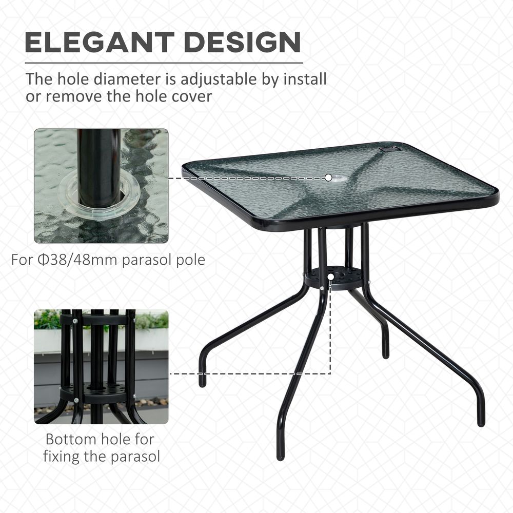 Square Patio Table - Tempered Glass Top, Garden Dining - 76 x 76cm