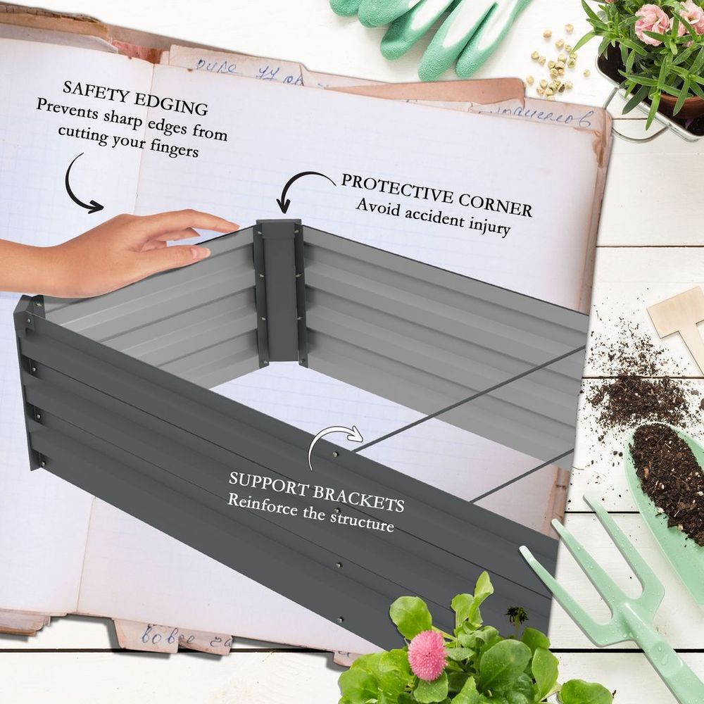 Galvanised Raised Bed for Garden, Outdoor Elevated Planter Box, Grey