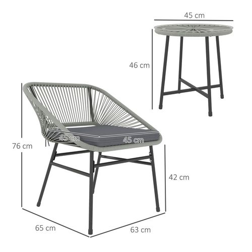 Rattan Bistro Set, Small Balcony Furniture with Cushion, Light Grey in Grey