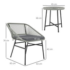 Rattan Bistro Set, Small Balcony Furniture with Cushion, Light Grey in Grey