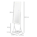 LED Lighted Full Length Mirror, Floor Standing Mirror with Storage Shelf