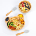 Bamboo Panda Plate Set - Non-Slip, BPA-Free, Easy to Clean - for Weaning and Balanced Meals Grey