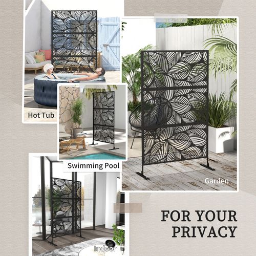 6.5FT Metal Outdoor Privacy Screen Panel with Stand, Leaf Style
