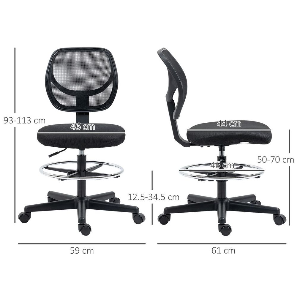 Adjustable Draughtsman Chair with Footrest - Black