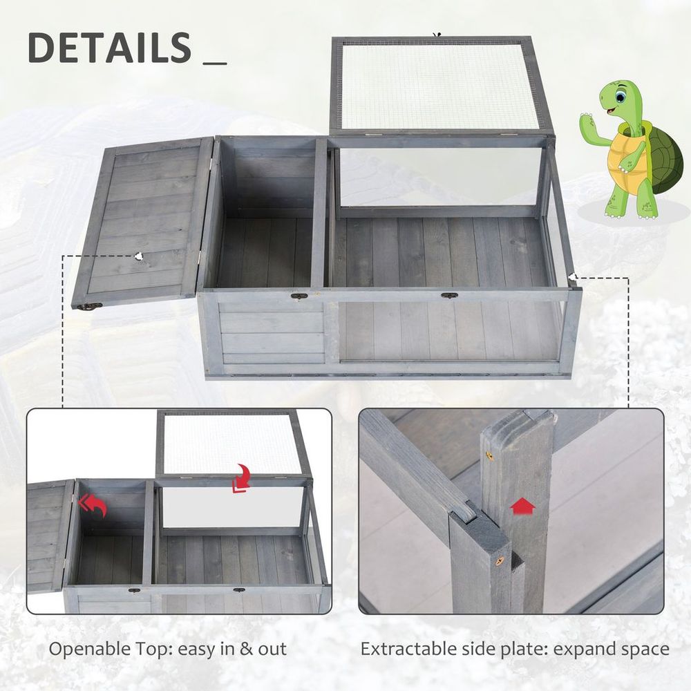 Tortoise House with Mesh Roof - Small Reptile Wooden Grey House