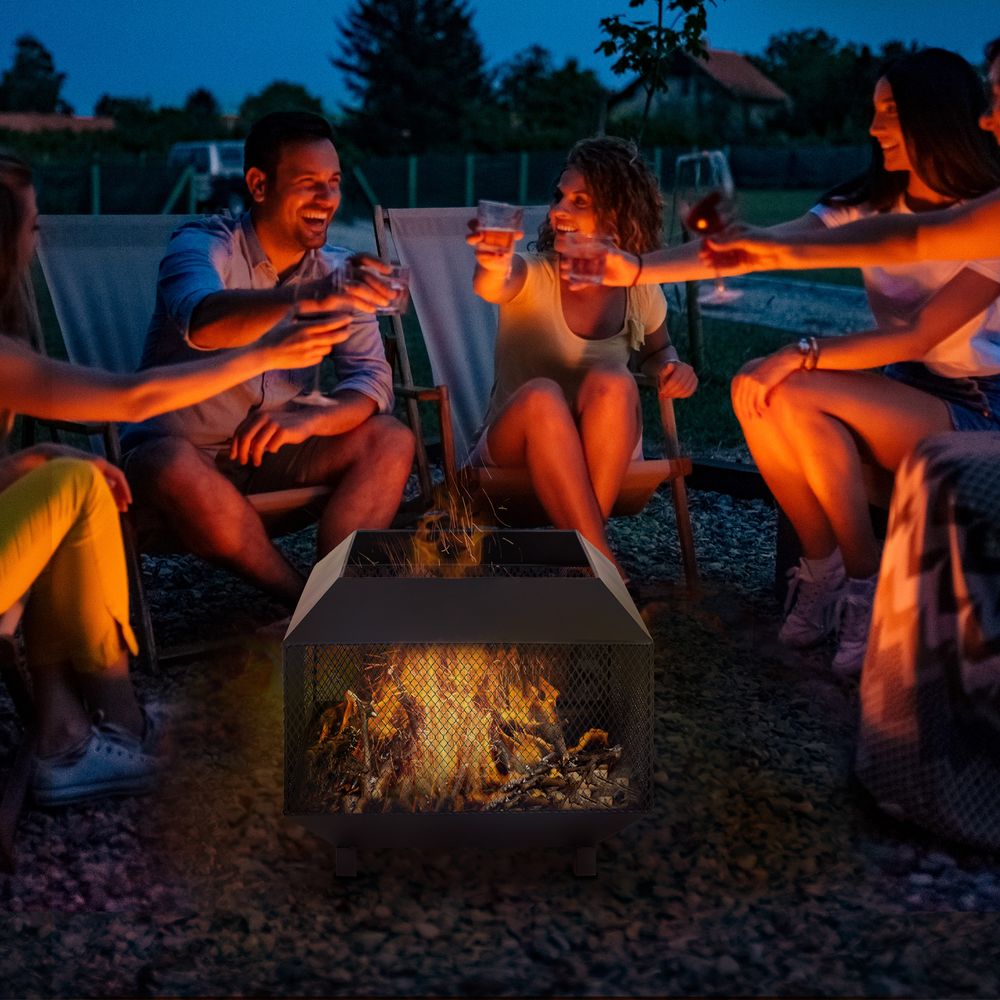 Fire Pit, Square Steel-Black - Quality Outdoor Heating