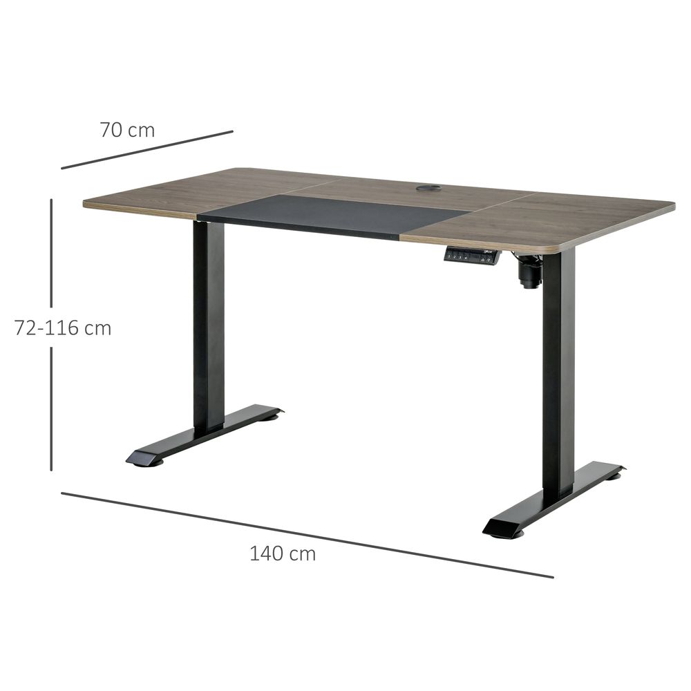 Electric Standing Desk, 140 x 70cm Height Adjustable Sit Stand Desk with 4 Memory Smart Panel, Stand Up Desk for Home Office, Black and Teak