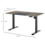 Electric Standing Desk, 140 x 70cm Height Adjustable Sit Stand Desk with 4 Memory Smart Panel, Stand Up Desk for Home Office, Black and Teak