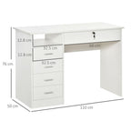 Computer Desk, Home Office Desk with Lockable Drawer, Storage Shelf for Study Bedroom, 110 x 50 x 76 cm, White
