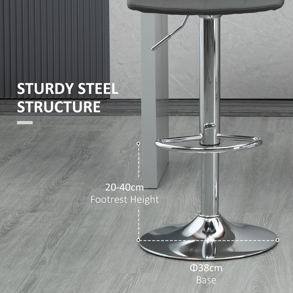 Adjustable Bar Stool Set of 2 - Grey, Swivel with Footrest