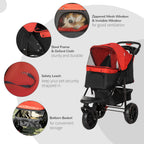 IE Located Folding Pet Stroller 3 Wheel Dog Jogger Travel Carrier Adjustable Canopy Storage Brake Mesh Window for Small Miniature Dog Cat Red