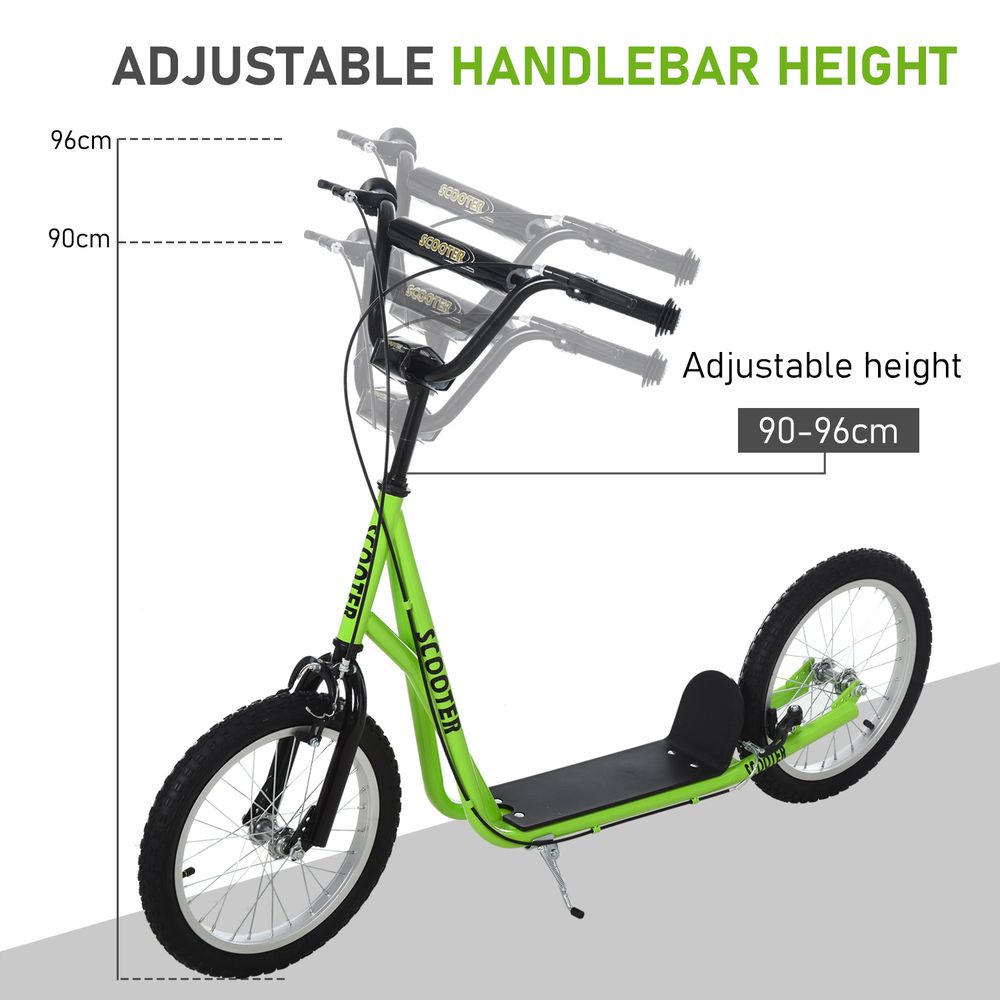 Kick Scooters for Kids with Adjustable Height, Anti-Slip Deck, Dual Brakes, Rubber Tyres, for Boys and Girls Aged 5+ Years Old - Green
