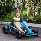 24V Electric Go Kart for Kids, Drifting Ride-On Racing Go Kart with Slow Start, Music, Horn Honking and Safety Belt, for 8-12 Years Old, Blue