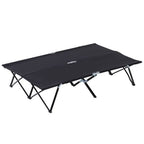 Double Camping Folding Cot Outdoor Portable Sleeping Bed, Black