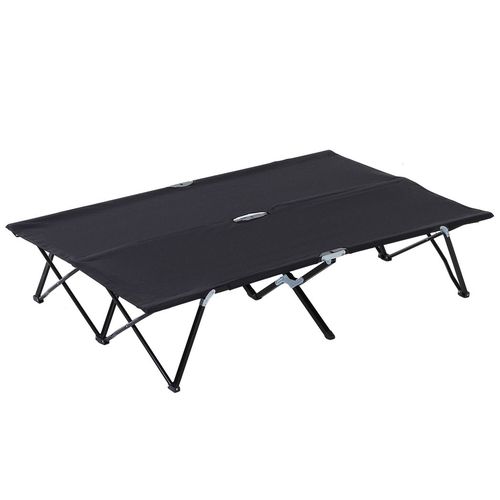 Double Camping Folding Cot Outdoor Portable Sleeping Bed, Black