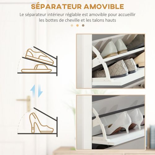 18-Shoe Storage Cabinet 6 Shelves 3 Drawers Tabletop 4 Legs Modern White