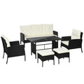 Rattan Garden Furniture Sofa Set, 2 Armchairs 2 Footstools Table White