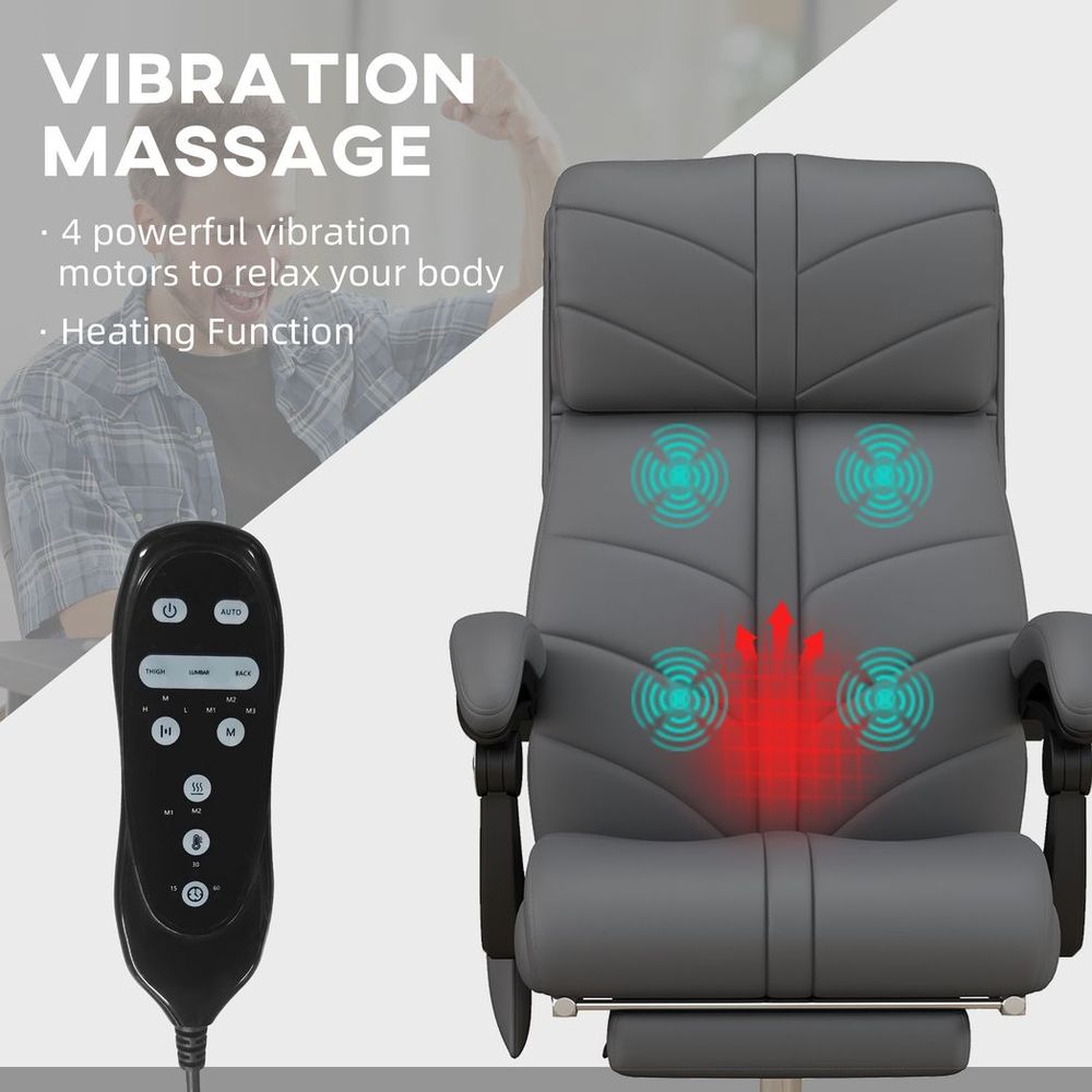 Vibration Massage Office Chair with Heat & Footrest - Grey