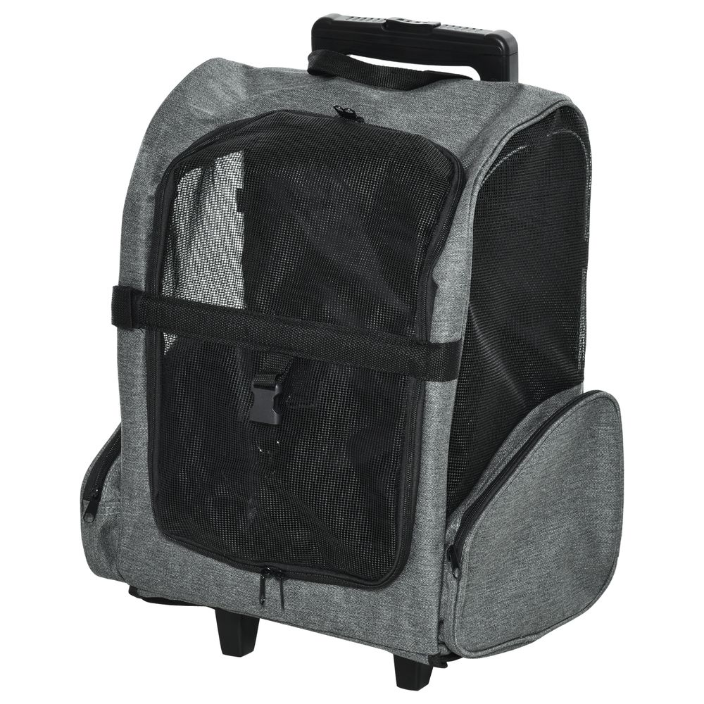 Pet Travel Backpack Bag Cat Puppy Dog Carrier w/ Trolley and Telescopic Handle Portable Stroller Wheel Luggage Bag (Grey)