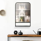 Sleek Square Wall Mirror w/ Shelf, 86x53 cm - Modern Mirrors for Living Room, Bedroom