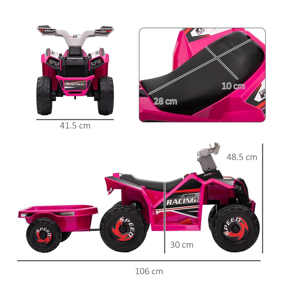 Pink Electric Quad Bike for 18-36 Months with Trailer - and Easy Assembly
