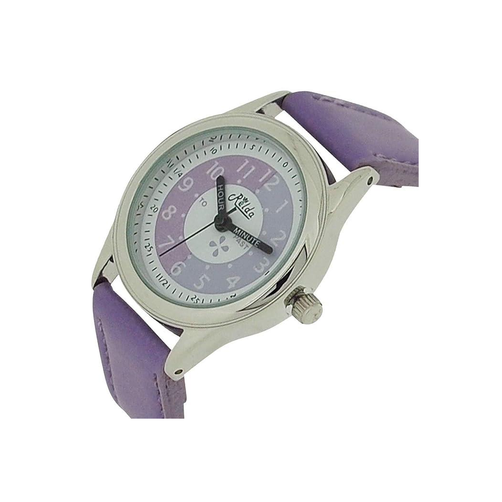 Girls Time Teacher Purple Leather Strap Watch