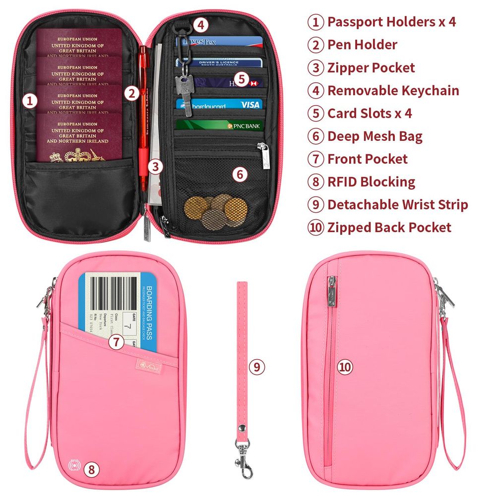 Pink Deluxe Passport Org - RFID, Water Resistant, Gift-Worthy - Travel Companion!