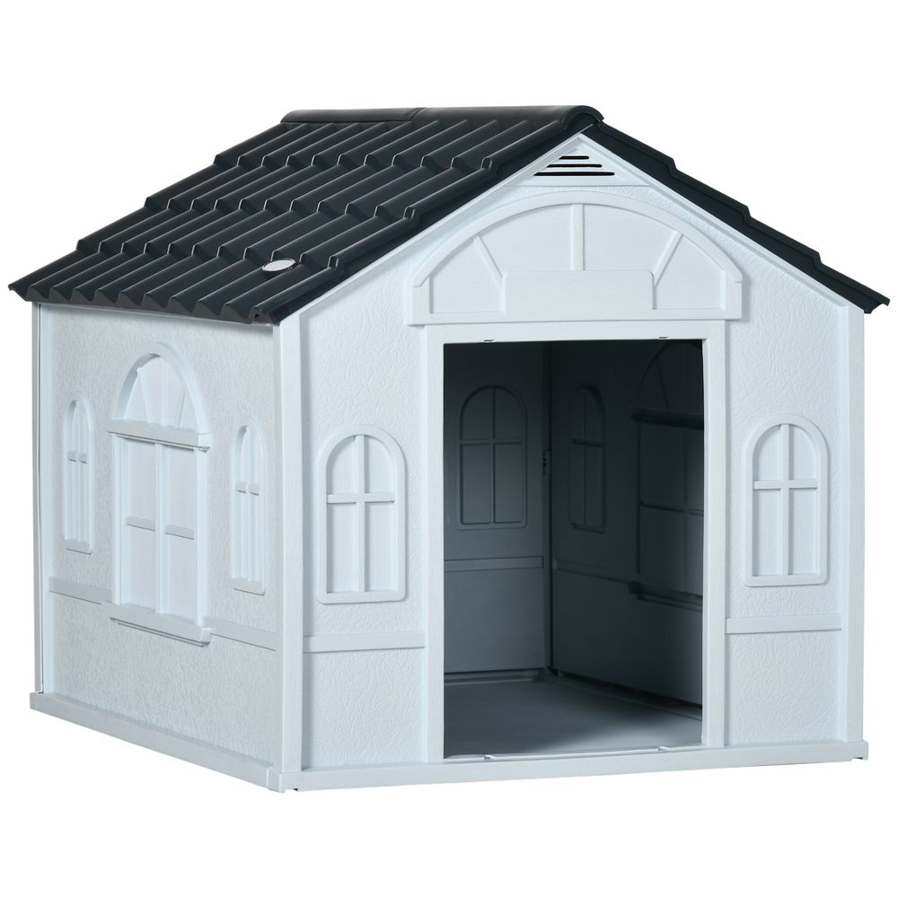 Weather-Resistant Dog House, Puppy Shelter for Medium Dogs - Grey