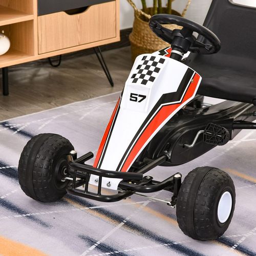 Kids Children Pedal Go Kart Manual Ride On Car w/Brake Gears Steering Wheel Adjustable Seat 4 Smooth Wheels Racing-Style White 104 x 66 x 57 cm