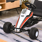 Kids Children Pedal Go Kart Manual Ride On Car w/Brake Gears Steering Wheel Adjustable Seat 4 Smooth Wheels Racing-Style White 104 x 66 x 57 cm