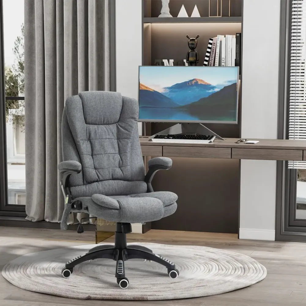 Executive Reclining Chair w/ Heating Massage Points Relaxing Headrest Grey with Will Detail