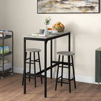 3 Piece Bar Set, Industrial Kitchen and Chair Set for Small Space, Grey
