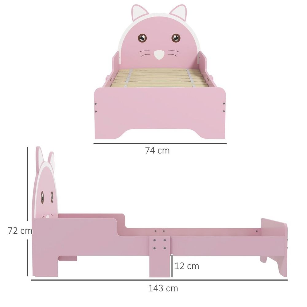 Toddler Bed Frame Cat Design Kids Bed with Guardrails - Pink