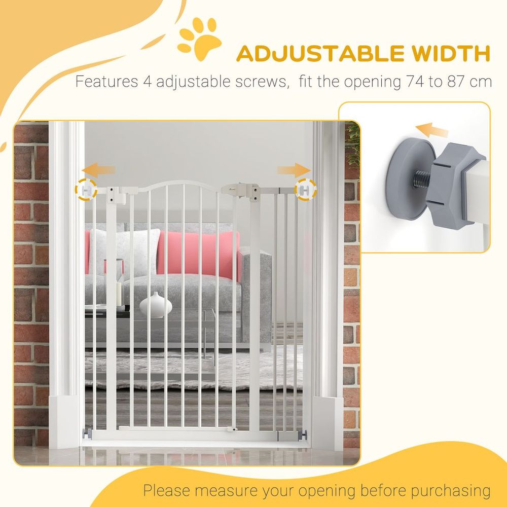Adjustable Metal Pet Gate - Keep Pets Safe - Auto-Close Door - White