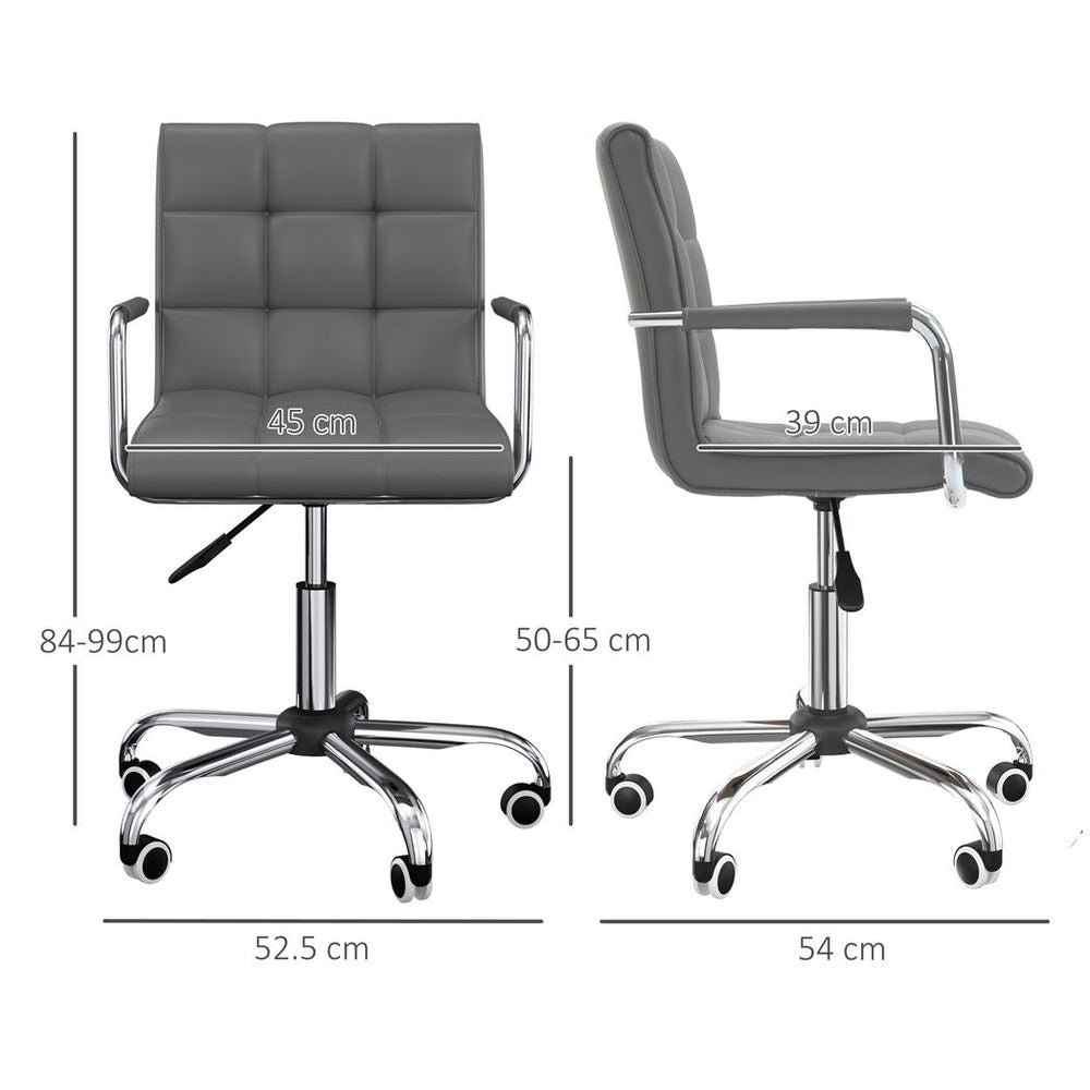 Comfortable Mid Back Swivel Home Office Chair - Grey PU Leather, Arm & Wheel