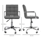 Comfortable Mid Back Swivel Home Office Chair - Grey PU Leather, Arm & Wheel
