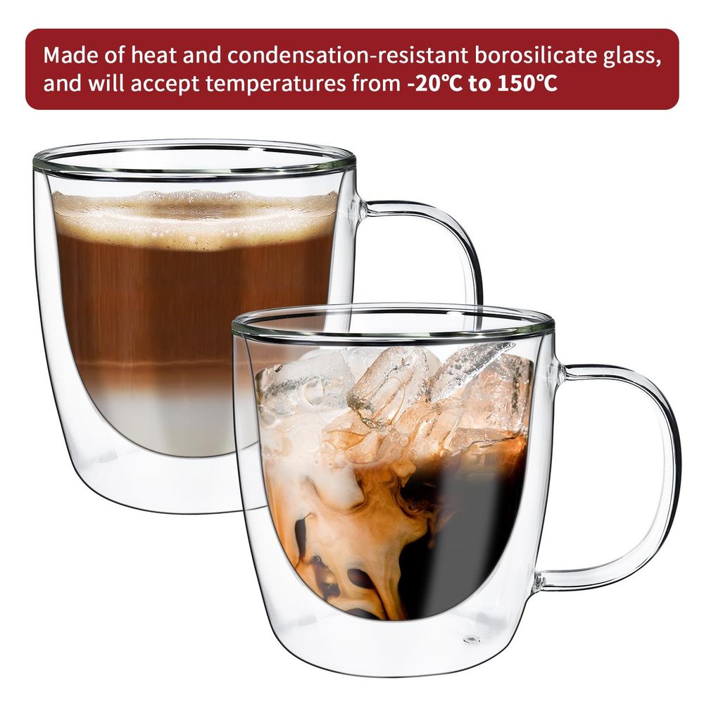 VITRUM Double Wall Glasses - Ideal for Coffee, Tea & More - Set of 2 - Durable & Elegant Design