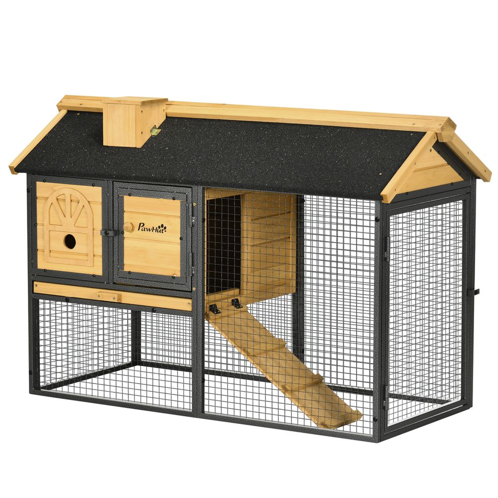 Rabbit Hutch Outdoor Bunny Cage w/ Run, Removable Tray 120 x 55.5 x 80cm