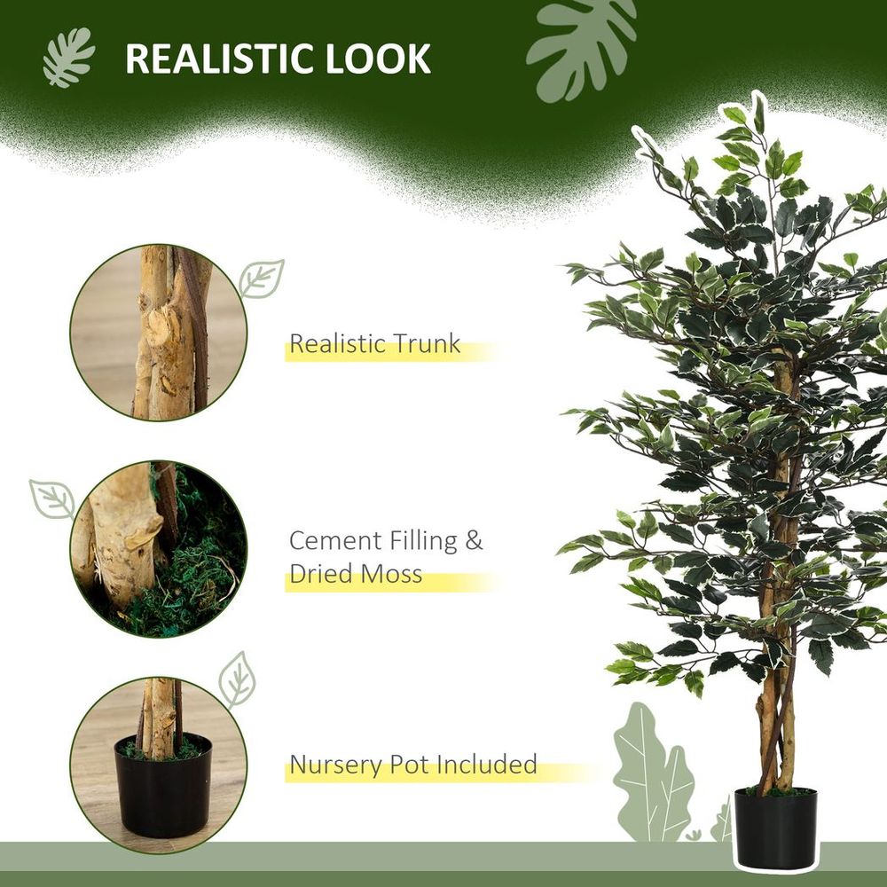 Artificial Ficus Tree - Lifelike Leaves, Natural Trunks - Green