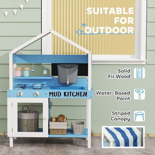 Kids Mud Kitchen, Outdoor Play Kitchen for Boys Girls, Blue
