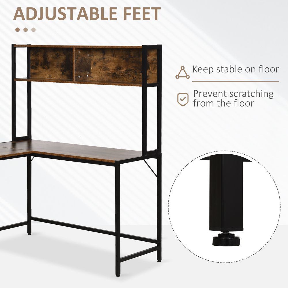 Industrial L-Shaped Desk w Shelf - Brown & Black