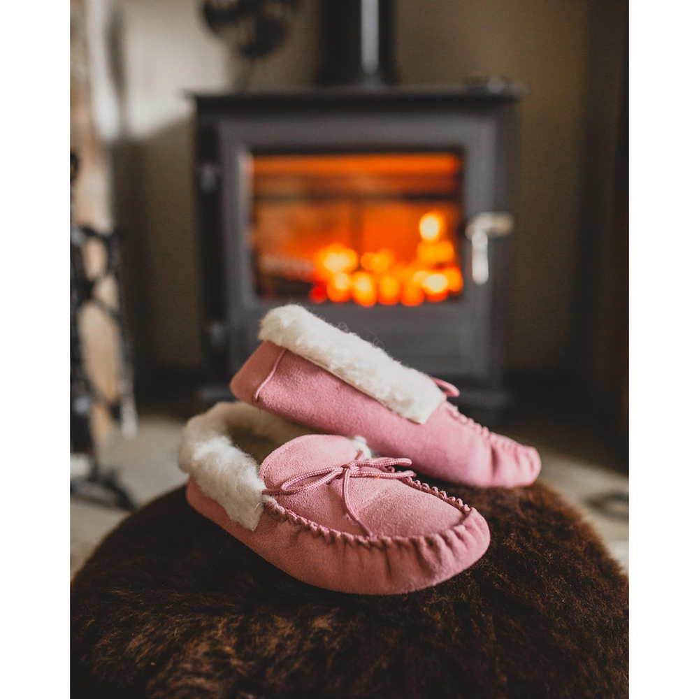 Womens Sheepskin Suede Moccasin Slippers With Suede Sole - 418-100