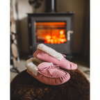 Womens Sheepskin Suede Moccasin Slippers With Suede Sole - 418-100