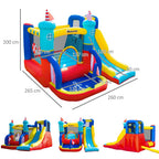 4 in 1 Kids Bouncy Castle Large Sailboat Style Inflatable House Slide Trampoline Water Pool Climbing Wall with Blower Carrybag for Kids Age 3-8, 2.65 x 2.6 x 2m