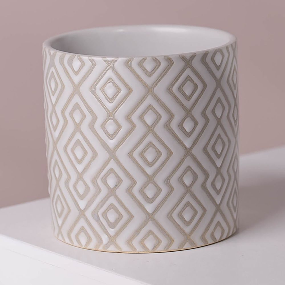 Artificial Plants Ceramic Planters Displays Home Decor Limited Office Desk 12cm Grey Geometric